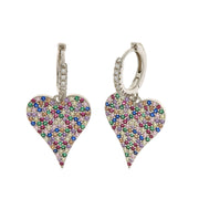 Orecchini in Argento 925  cerchio con zirconi bianchi e cuore multicolor pendente