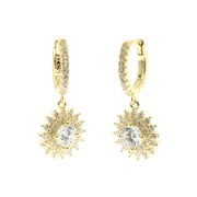 Earrings in 925 Silver with pendant zircon in the shape of a sun embellished with white zircons