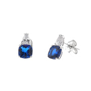 Sapphire blue 925 silver earrings embellished with white zircon detail