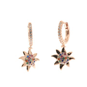 925 Silver earrings with sun-shaped pendant with multicolor zircon detail and white zircon closure