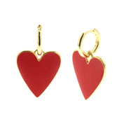 Heart-shaped earrings in 925 silver with red enamel