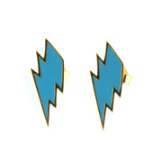 Earrings in 925 silver in the shape of a lightning bolt with blue enamel