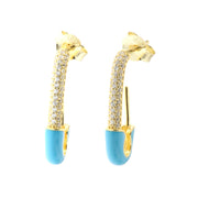 Earrings in 925 Silver in the shape of a brooch with zircons and blue enamel detail