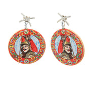 Earrings in 925 silver in pendant wood with typical Sicilian print embellished with white zircons