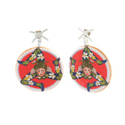 Earrings in 925 silver in pendant wood with typical Sicilian print with Trinacria embellished with white zircons