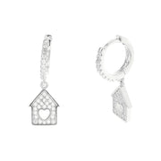 Earrings in 925 Silver in the shape of a house with a heart embellished with white zircons