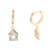 Earrings in 925 Silver with multicolor zircons in the shape of a house