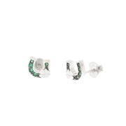 Earrings in 925 Silver in the shape of a horseshoe and a lucky four-leaf clover with green zircons