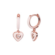 Earrings in 925 Silver circles with snap closure, and pendant heart embellished with white enamel and zircon