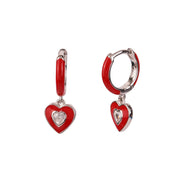 Earrings in 925 Silver circles with heart-shaped pendants embellished with colored enamels and white zircons