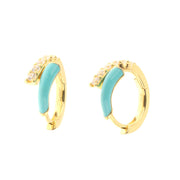 Earrings in 925 Silver, small circles embellished with white zircons and turquoise enamel