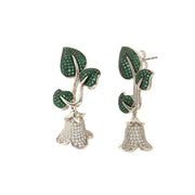 Earrings in 925 Silver with leaves with flower pendants with zircons