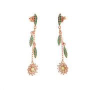 925 Silver pendant earrings with flowers and leaves embellished with colored zircons