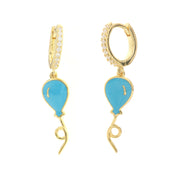 Earrings in 925 Silver with snap closure studded with white zircons and balloon with turquoise enamel