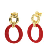 Earrings in 925 silver with circles embellished with red enamel