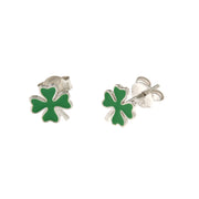 Four-leaf clover earrings in 925 Silver with green enamel