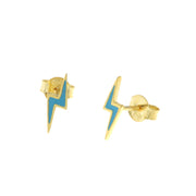 925 Silver lightning bolt earrings with blue enamel