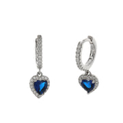 925 Silver circle earrings with heart-shaped pendant with blue sapphire zircon