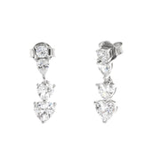 Earrings in 925 Silver with white pendant heart-shaped zircons