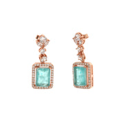 Earrings in 925 Silver with white zircons and square zircon with aquamarine effect