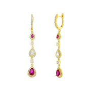 Earrings in 925 silver with white and fuchsia pendant zircons