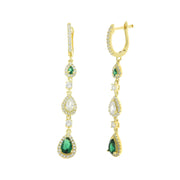 Earrings in 925 silver with white and green pendant zircons