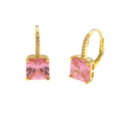 Earrings in 925 Silver with pink square zircon