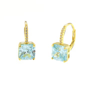 Earrings in 925 Silver with blue square zircon