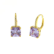 Earrings in 925 Silver with lilac square zircon