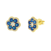 Earrings in 925 Silver with blue flower-shaped zircons