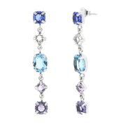 Earrings in 925 Silver with hanging blue and lilac crystals