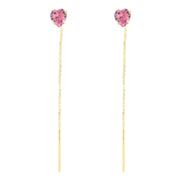 925 Silver long earrings with pink heart