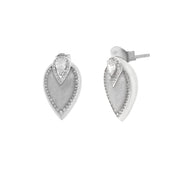 925 Silver leaf earrings embellished with zircons and white enamel