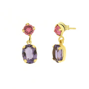 925 Silver earrings with purple oval-shaped crystal and pink light point