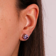 Orecchini in Argento 925 a lobo con zircone viola centrale