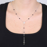 Collana in Argento 925 rosario, con croce e cristallli neri