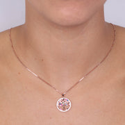 Collana in Argento 925 albero della vita pendente con zirconi multicolore