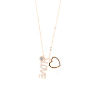 Collana in Argento 925 con cuore liscio pendente e scritta love arricchita da zirconi binchi e piccolo punto luce