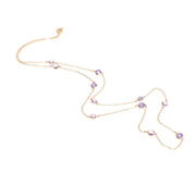 Long chain necklace in 925 Silver with scattered light points of lilac-shaded crystals