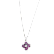 Collana in Argento 925  con fiore impreziosito da zirconi viola e bianchi