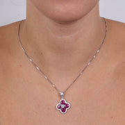 Collana in Argento 925  con fiore impreziosito da zirconi viola e bianchi