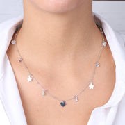 Collana in Argento 925 con cuori e stelle pendenti, impreziositi da cristalli multicolore