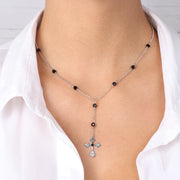 Collana in Argento 925 con croce pendente e cristalli neri