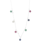 Collana in Argento 925 giro di fiori con petali di zirconi multicolor