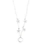 Collana in Argento 925 con mezza luna adornata di zirconi bianchi e stelline lisce pendenti ai lati