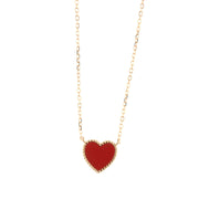 Necklace in 925 Silver with heart-shaped pendant with coral paste stone