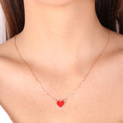 Collana in Argento 925 con ciondolo a forma di cuore con pietra pasta di corallo