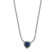 Necklace in Silver 925 with heart-shaped detail with blue zircon and white zircons