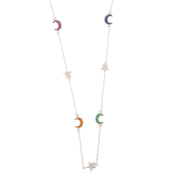 Collana in Argento 925 con dettagli a forma di luna e stelle con zirconi colorati e bianchi