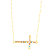 Necklace in 925 Silver in the shape of a cross embellished with multicolor zircons